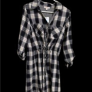 O67 Skies Are Blue Checkered Long Sleeve Dress